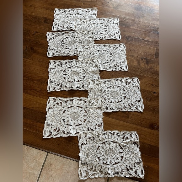 Dining Battenberg Lace Placemats Set Of 8 Taupe Color And White